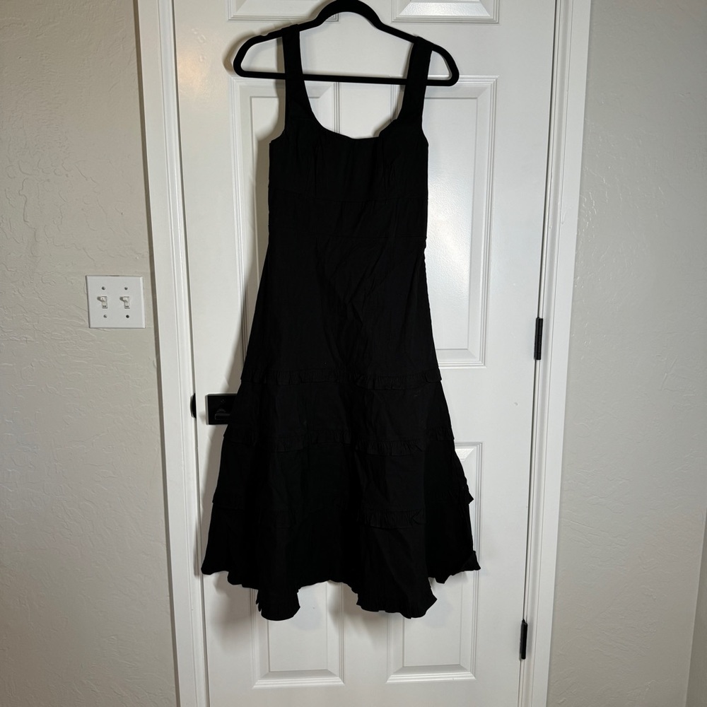 Anthropologie Linen‎ Blend The Blythe Square Neck Tiered Dress Black Small NWT - Picture 6 of 12